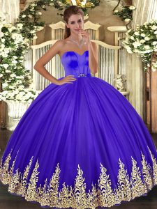 Fashionable Sweetheart Sleeveless Sweet 16 Quinceanera Dress Floor Length Appliques Lavender Tulle