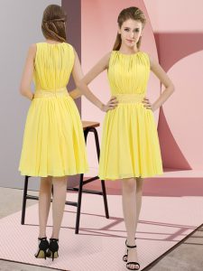  Knee Length Zipper Dama Dress for Quinceanera Yellow for Prom and Party and Wedding Party with Sequins