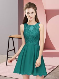 Fashion Empire Quinceanera Court Dresses Turquoise Scoop Chiffon Sleeveless Mini Length Zipper