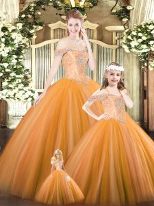Beauteous Orange Sleeveless Beading Floor Length Ball Gown Prom Dress