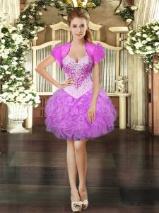 Sophisticated Lilac Sleeveless Mini Length Beading and Ruffles Lace Up Prom Dresses