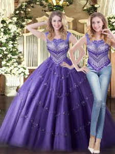  Tulle Sleeveless Floor Length Quinceanera Gown and Beading
