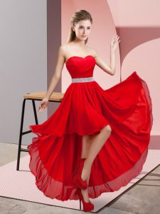 Red Sleeveless Chiffon Lace Up Quinceanera Dama Dress for Prom and Party and Wedding Party