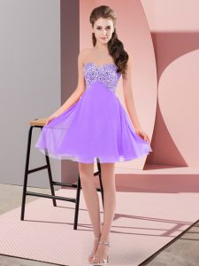 Sweet Lavender Lace Up Sweetheart Beading Prom Dresses Chiffon Sleeveless