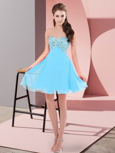 Fabulous Mini Length Aqua Blue Prom Evening Gown Chiffon Sleeveless Beading