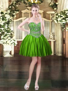 Fashion Sweetheart Sleeveless Homecoming Dress Mini Length Beading Green Satin