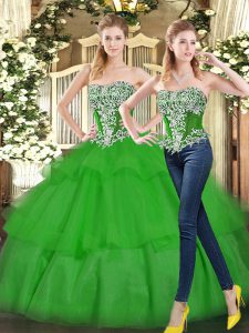  Green Strapless Lace Up Beading and Ruffled Layers Sweet 16 Dress Sleeveless