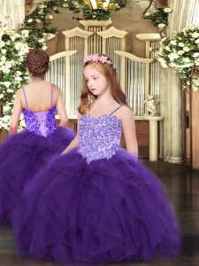  Tulle Sleeveless Floor Length Pageant Gowns For Girls and Appliques and Ruffles