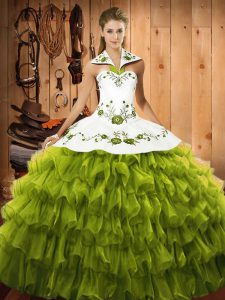 Flirting Sleeveless Lace Up Floor Length Embroidery and Ruffled Layers Sweet 16 Quinceanera Dress