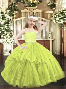 Best Yellow Green Zipper Little Girls Pageant Dress Beading and Lace Sleeveless Floor Length