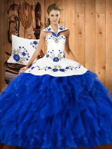 Top Selling Satin and Organza Sleeveless Floor Length Vestidos de Quinceanera and Embroidery and Ruffles