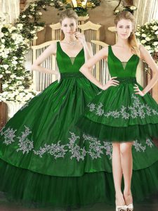  Floor Length Ball Gowns Sleeveless Dark Green Quinceanera Gown Lace Up