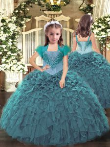 Charming Floor Length Teal Womens Party Dresses Straps Sleeveless Lace Up