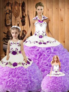 Attractive Lilac Sleeveless Floor Length Embroidery Lace Up Sweet 16 Dress