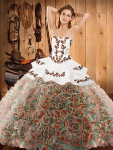 Stylish With Train Lace Up Sweet 16 Dress Multi-color for Military Ball and Sweet 16 and Quinceanera with Embroidery Sweep Train