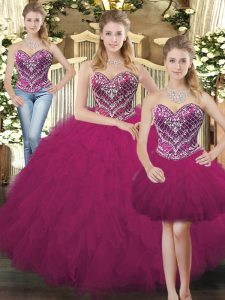 Exceptional Sleeveless Lace Up Floor Length Beading and Ruffles Vestidos de Quinceanera