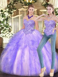  Appliques and Ruffles Quinceanera Dress Lavender Lace Up Sleeveless Floor Length
