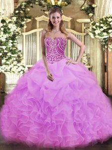  Lilac Organza Lace Up Sweet 16 Dress Sleeveless Floor Length Beading and Ruffles