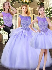 Free and Easy Sleeveless Floor Length Beading Zipper Ball Gown Prom Dress with Lavender