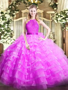  Lilac Ball Gowns Organza Scoop Sleeveless Ruffled Layers Floor Length Zipper Sweet 16 Dresses