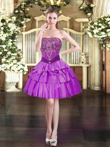 Pretty Strapless Sleeveless Organza Prom Dress Beading Lace Up