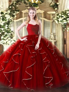 Flirting Wine Red Sweet 16 Quinceanera Dress Military Ball and Sweet 16 and Quinceanera with Ruffles Straps Sleeveless Zipper
