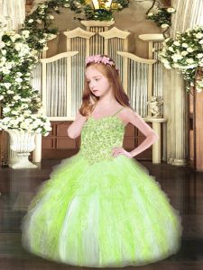  Floor Length Yellow Green Little Girls Pageant Dress Wholesale Spaghetti Straps Sleeveless Lace Up