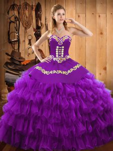 Luxurious Ball Gowns Quinceanera Dresses Purple Sweetheart Satin and Organza Sleeveless Floor Length Lace Up