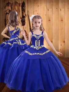 Custom Designed Royal Blue Sleeveless Embroidery Floor Length Kids Formal Wear