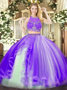 Luxurious Floor Length Lavender Ball Gown Prom Dress Scoop Sleeveless Zipper