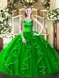  Green Sleeveless Organza Side Zipper Quinceanera Gowns for Sweet 16 and Quinceanera