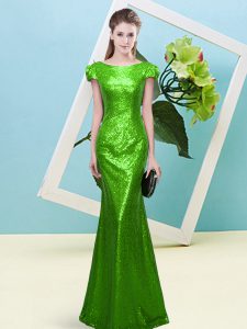 Hot Selling Cap Sleeves Sequined Zipper Prom Gown for Prom and Party