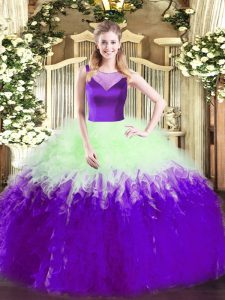  Multi-color Tulle Side Zipper Scoop Sleeveless Floor Length Quinceanera Dress Beading and Ruffles