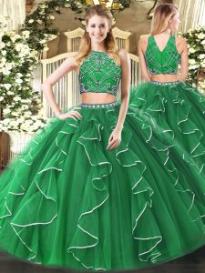 Stylish Green Sleeveless Tulle Zipper Quince Ball Gowns for Military Ball and Sweet 16 and Quinceanera