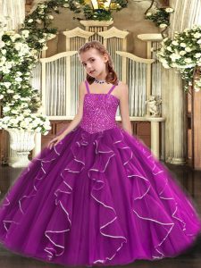  Floor Length Purple Little Girls Pageant Dress Straps Sleeveless Lace Up