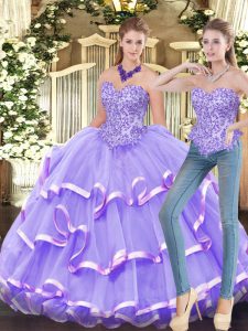  Two Pieces Quinceanera Dress Lavender Sweetheart Organza Sleeveless Floor Length Zipper