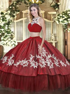 Sweet Red Sleeveless Beading and Appliques Floor Length Sweet 16 Quinceanera Dress