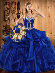 Admirable Ball Gowns 15 Quinceanera Dress Royal Blue Sweetheart Organza Sleeveless Floor Length Lace Up