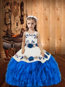  Blue Sleeveless Organza Lace Up Little Girl Pageant Dress for Sweet 16 and Quinceanera