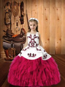 Charming Ball Gowns Little Girl Pageant Dress Fuchsia Straps Organza Sleeveless Floor Length Lace Up