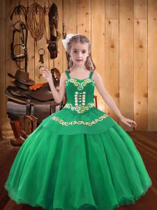  Organza Straps Sleeveless Lace Up Embroidery and Ruffles Party Dress for Girls in Turquoise