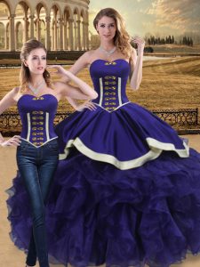 Nice Sleeveless Floor Length Beading and Ruffles Lace Up Sweet 16 Quinceanera Dress with Purple
