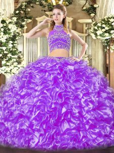 Decent Lavender High-neck Backless Beading and Ruffles Quinceanera Dresses Sleeveless