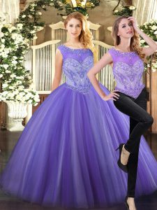  Lavender Sleeveless Beading Floor Length Sweet 16 Quinceanera Dress