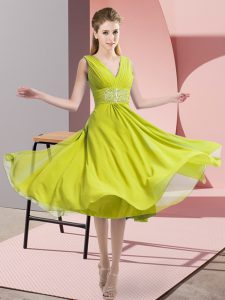  Chiffon V-neck Sleeveless Side Zipper Beading Dama Dress in Yellow Green