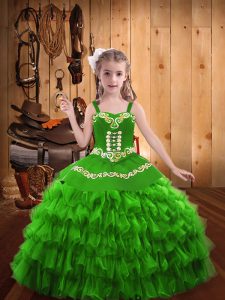 On Sale Lace Up Straps Embroidery and Ruffled Layers Little Girls Pageant Dress Organza Sleeveless