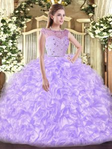  Lavender Zipper Quinceanera Gowns Beading and Ruffles Sleeveless Floor Length