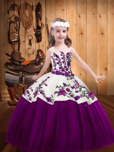 Fashionable Straps Sleeveless Lace Up Kids Formal Wear Eggplant Purple Tulle