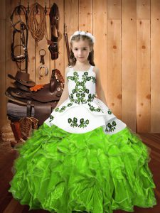 High Quality Organza Sleeveless Floor Length Pageant Gowns For Girls and Embroidery and Ruffles