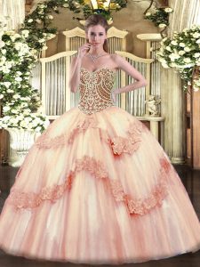  Sweetheart Sleeveless Lace Up Sweet 16 Dresses Pink Tulle